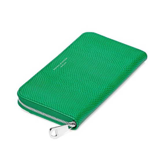 Continental Clutch Zip Wallet in Grass Green Lizard from Aspinal of London