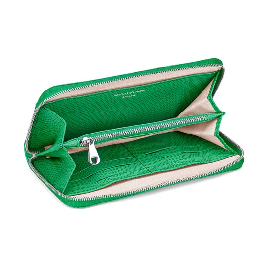Continental Clutch Zip Wallet in Grass Green Lizard from Aspinal of London