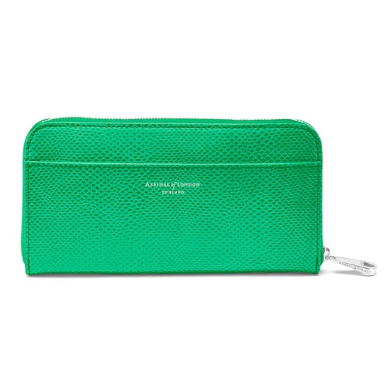 Continental Clutch Zip Wallet in Grass Green Lizard from Aspinal of London