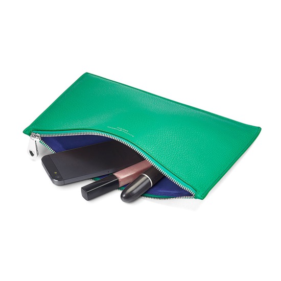 Large Essential Flat Pouch in Grass Green Pebble from Aspinal of London