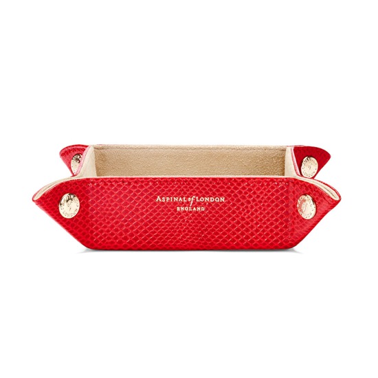 Mini Tidy Tray in Berry Lizard & Cream Suede from Aspinal of London