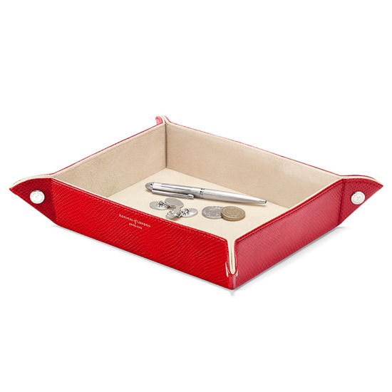 Large Tidy Tray in Berry Lizard & Cream Suede from Aspinal of London