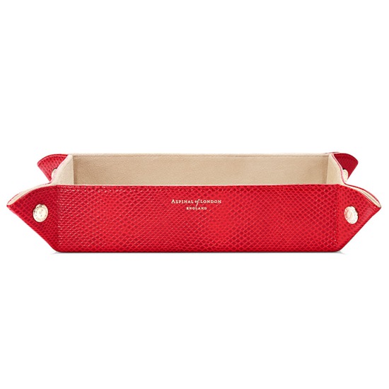 Large Tidy Tray in Berry Lizard & Cream Suede from Aspinal of London