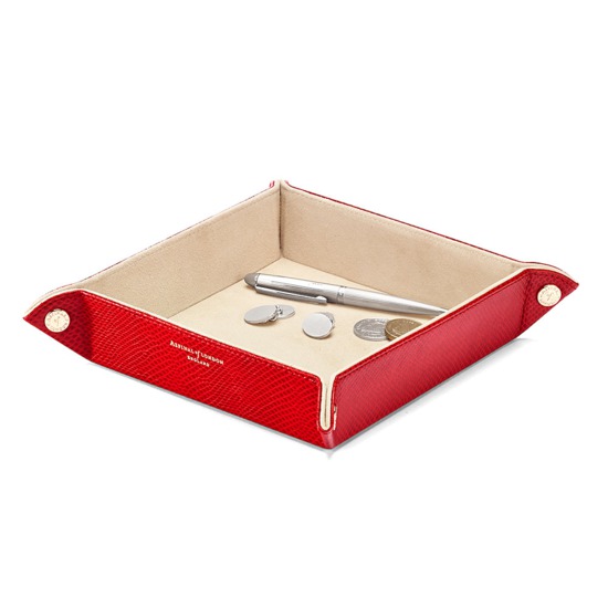 Medium Tidy Tray in Berry Lizard & Cream Suede from Aspinal of London