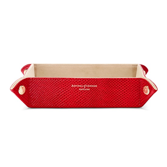 Medium Tidy Tray in Berry Lizard & Cream Suede from Aspinal of London
