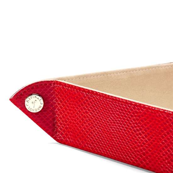 Medium Tidy Tray in Berry Lizard & Cream Suede from Aspinal of London