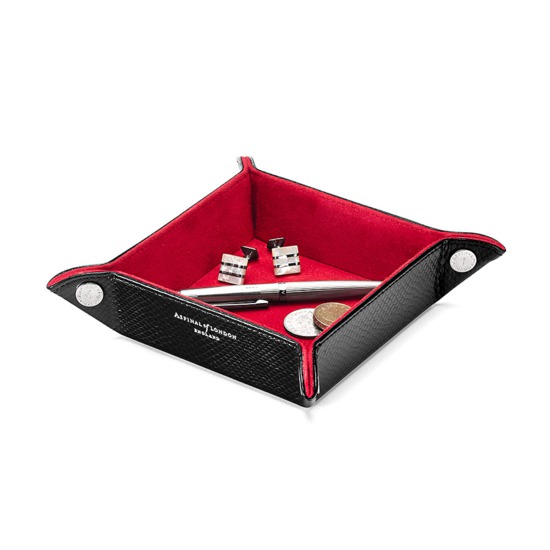 Mini Tidy Tray in Jet Black Lizard & Red Suede from Aspinal of London