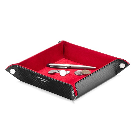 Medium Tidy Tray in Jet Black Lizard & Red Suede from Aspinal of London