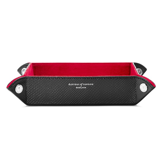 Medium Tidy Tray in Jet Black Lizard & Red Suede from Aspinal of London