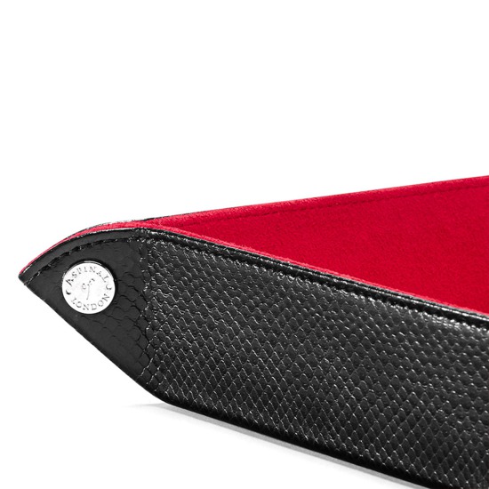 Medium Tidy Tray in Jet Black Lizard & Red Suede from Aspinal of London