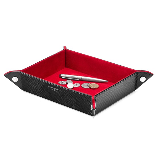 Large Tidy Tray in Jet Black Lizard & Red Suede from Aspinal of London