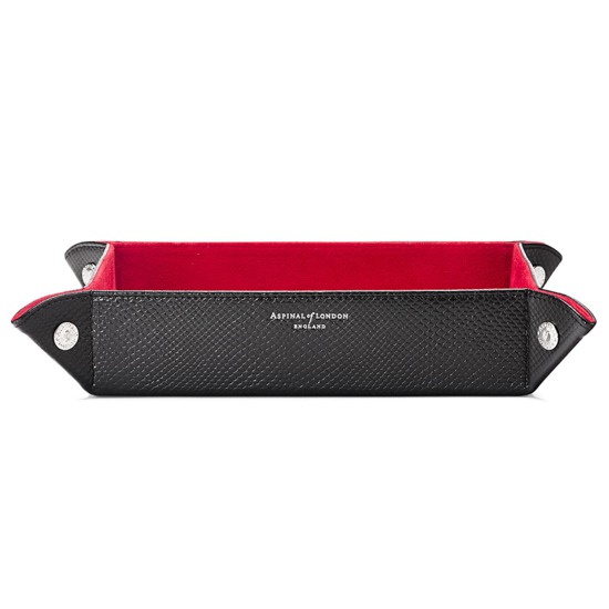 Large Tidy Tray in Jet Black Lizard & Red Suede from Aspinal of London