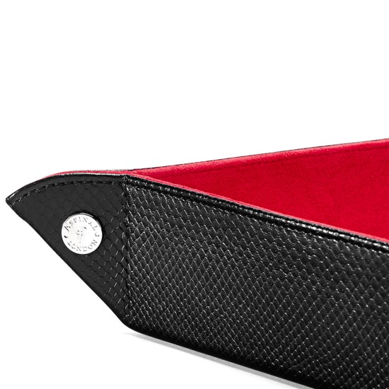 Large Tidy Tray in Jet Black Lizard & Red Suede from Aspinal of London