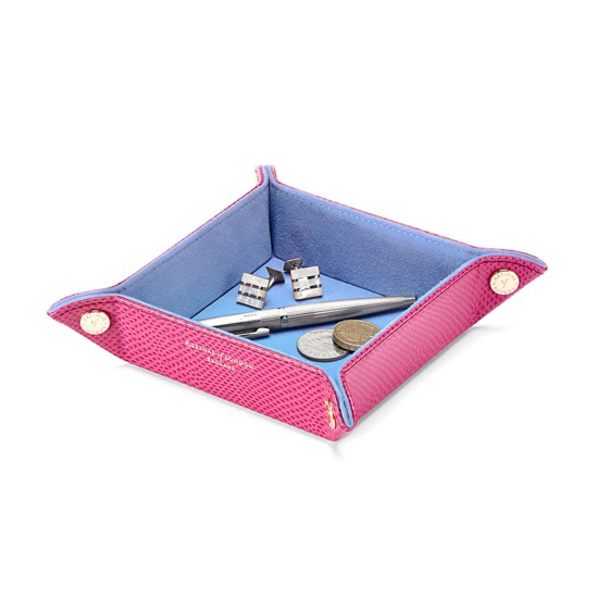 Mini Tidy Tray in Raspberry Lizard & Pale Blue Suede from Aspinal of London