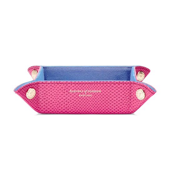 Mini Tidy Tray in Raspberry Lizard & Pale Blue Suede from Aspinal of London