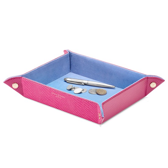 Large Tidy Tray in Raspberry Lizard & Pale Blue Suede from Aspinal of London