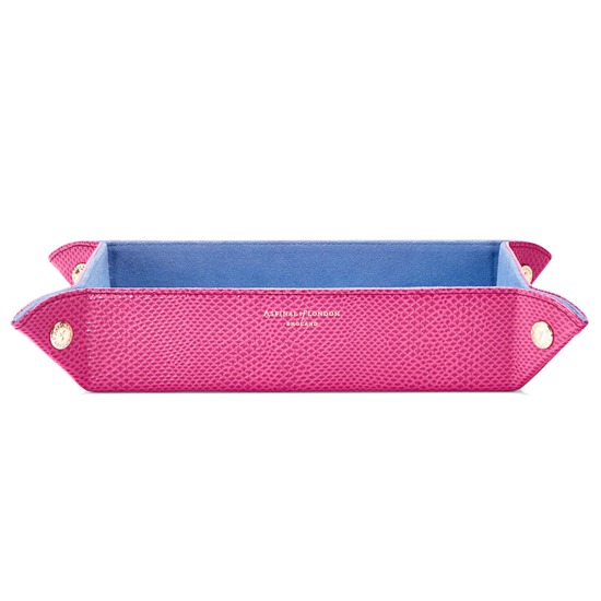 Large Tidy Tray in Raspberry Lizard & Pale Blue Suede from Aspinal of London