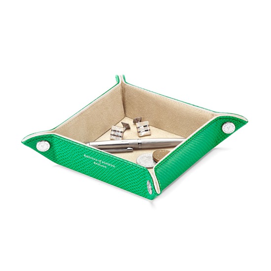 Mini Tidy Tray in Grass Green Lizard & Cream Suede from Aspinal of London