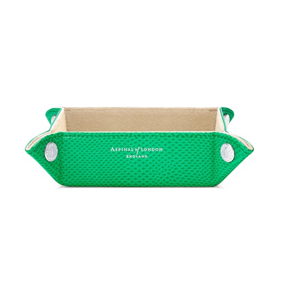 Mini Tidy Tray in Grass Green Lizard & Cream Suede from Aspinal of London