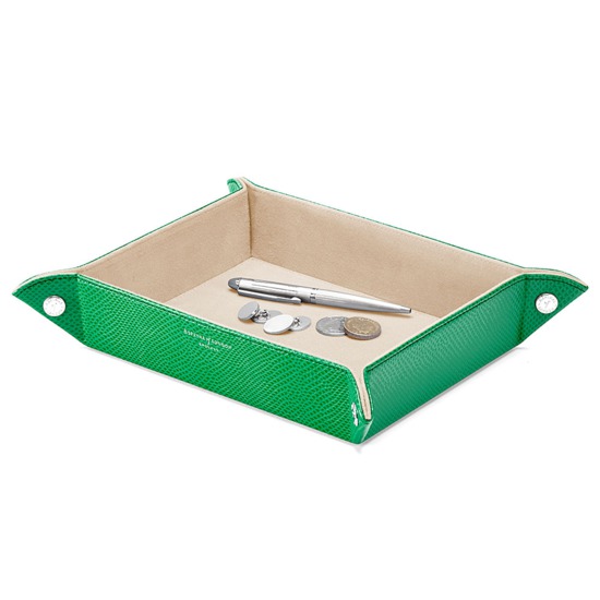 Large Tidy Tray in Grass Green Lizard & Cream Suede from Aspinal of London