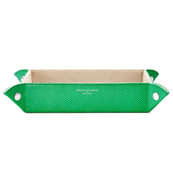 Large Tidy Tray in Grass Green Lizard & Cream Suede from Aspinal of London
