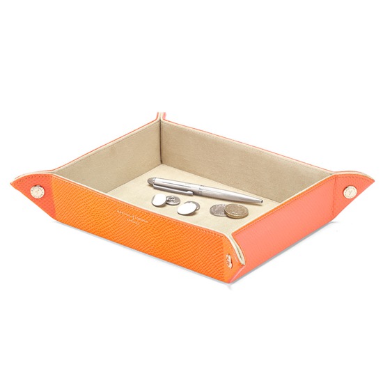 Large Tidy Tray in Orange Lizard & Cream Suede from Aspinal of London