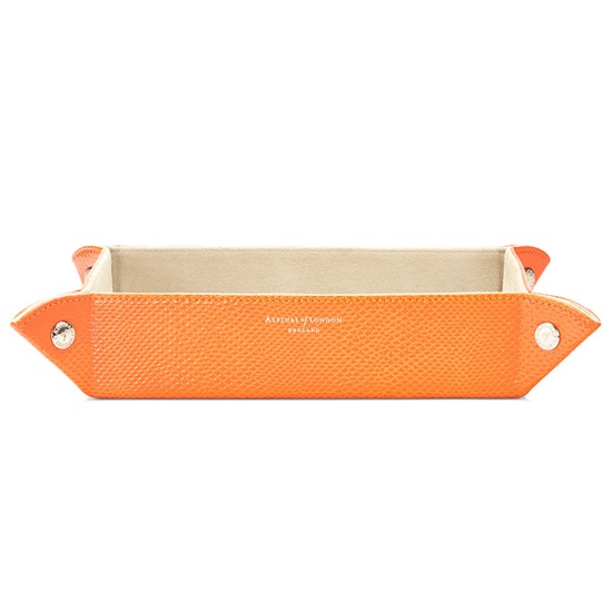 Large Tidy Tray in Orange Lizard & Cream Suede from Aspinal of London
