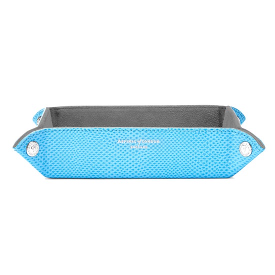 Medium Tidy Tray in Aquamarine Lizard & Silver Suede from Aspinal of London