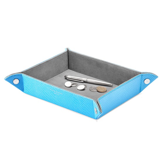Large Tidy Tray in Aquamarine Lizard & Silver Suede from Aspinal of London