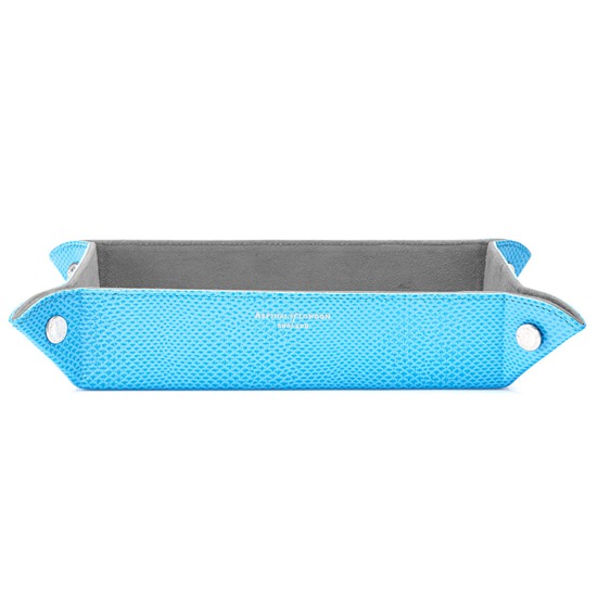 Large Tidy Tray in Aquamarine Lizard & Silver Suede from Aspinal of London