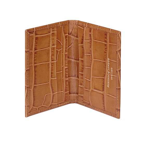 Double Fold Credit Card Case in Deep Shine Vintage Tan Croc from Aspinal of London