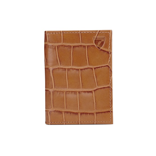 Double Fold Credit Card Case in Deep Shine Vintage Tan Croc from Aspinal of London