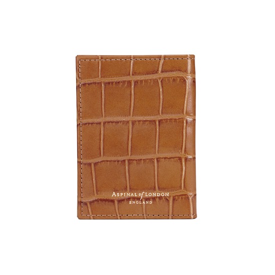 Double Fold Credit Card Case in Deep Shine Vintage Tan Croc from Aspinal of London