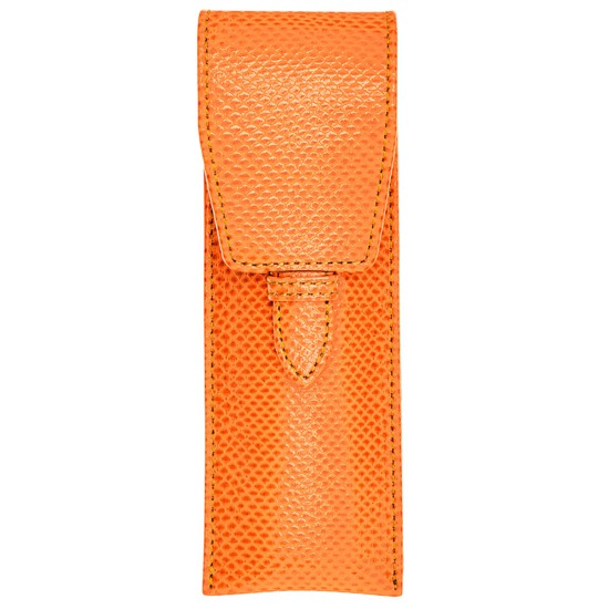 Small Pen Case in Orange Lizard & Cream Suede from Aspinal of London