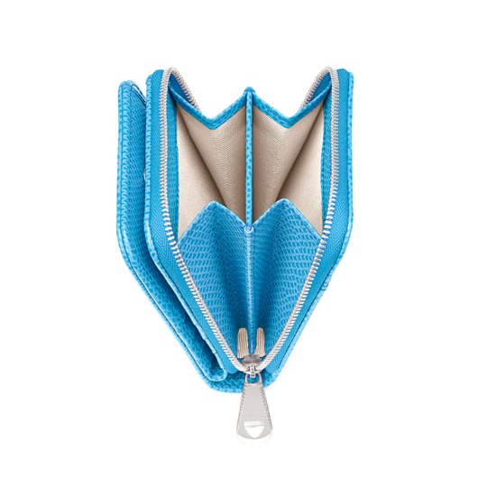 Mini Continental Zipped Coin Purse in Aquamarine Lizard from Aspinal of London