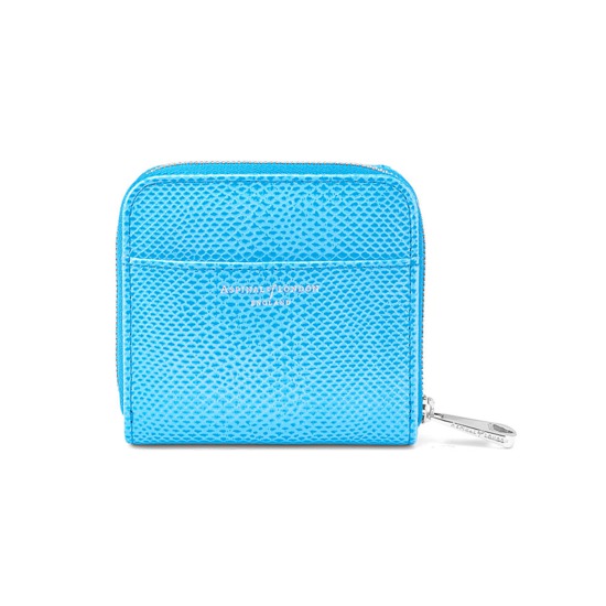 Mini Continental Zipped Coin Purse in Aquamarine Lizard from Aspinal of London