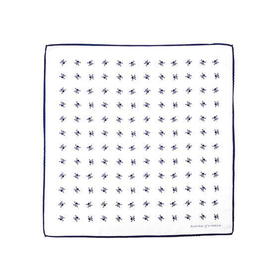 Skull & Crossbones Silk Twill Pocket Square in Navy from Aspinal of London