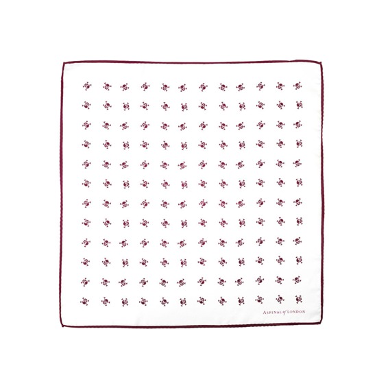 Skull & Crossbones Silk Twill Pocket Square in Burgundy from Aspinal of London