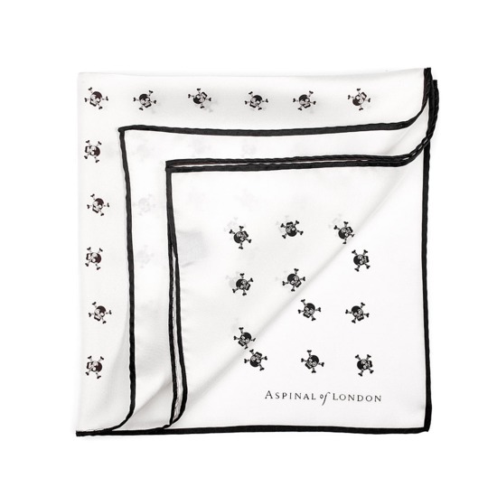 Skull & Crossbones Silk Twill Pocket Square in Black from Aspinal of London
