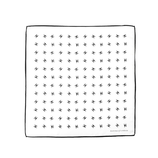 Skull & Crossbones Silk Twill Pocket Square in Black from Aspinal of London