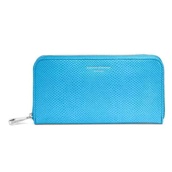 Continental Clutch Zip Wallet in Aquamarine Lizard from Aspinal of London