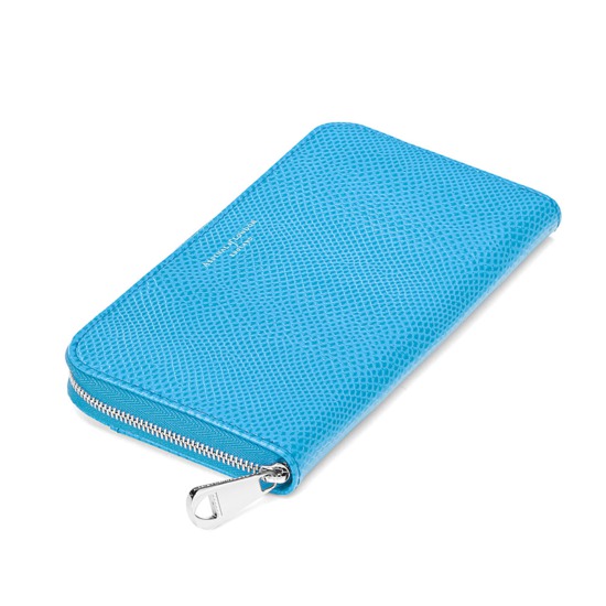 Continental Clutch Zip Wallet in Aquamarine Lizard from Aspinal of London