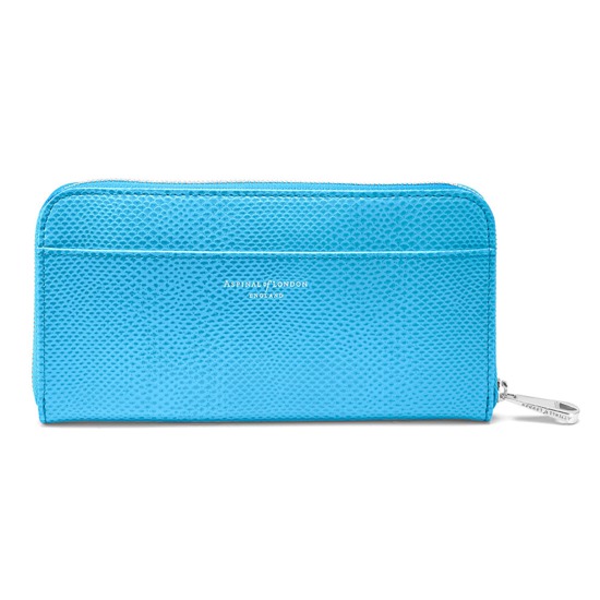 Continental Clutch Zip Wallet in Aquamarine Lizard from Aspinal of London