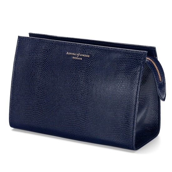 Medium Cosmetic Case in Midnight Blue Lizard from Aspinal of London