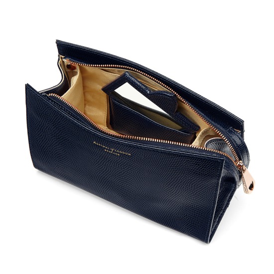Medium Cosmetic Case in Midnight Blue Lizard from Aspinal of London