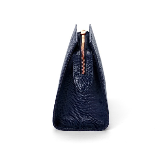 Medium Cosmetic Case in Midnight Blue Lizard from Aspinal of London