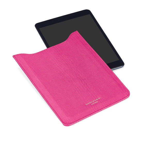 iPad Mini Sleeve in Raspberry Lizard & Pale Blue Suede from Aspinal of London