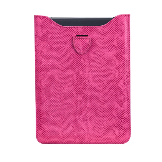 iPad Mini Sleeve in Raspberry Lizard & Pale Blue Suede from Aspinal of London