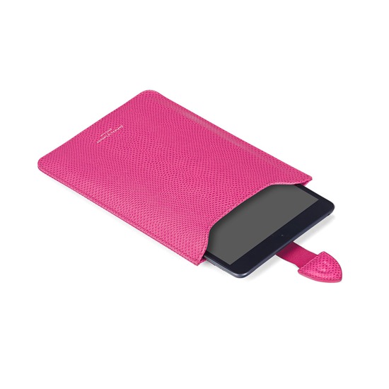 iPad Mini Sleeve in Raspberry Lizard & Pale Blue Suede from Aspinal of London