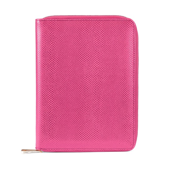 A5 Zipped Padfolio in Raspberry Lizard & Pale Blue Suede from Aspinal of London
